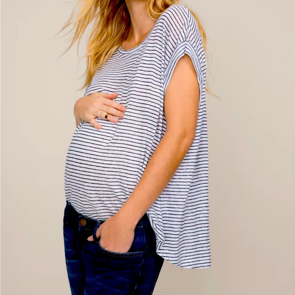 Hatch Maternity Linen Circle Tee - Black/White striped size 1